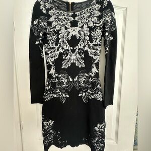 INC International Concepts Black and White Long Sleeve Sweater Dress